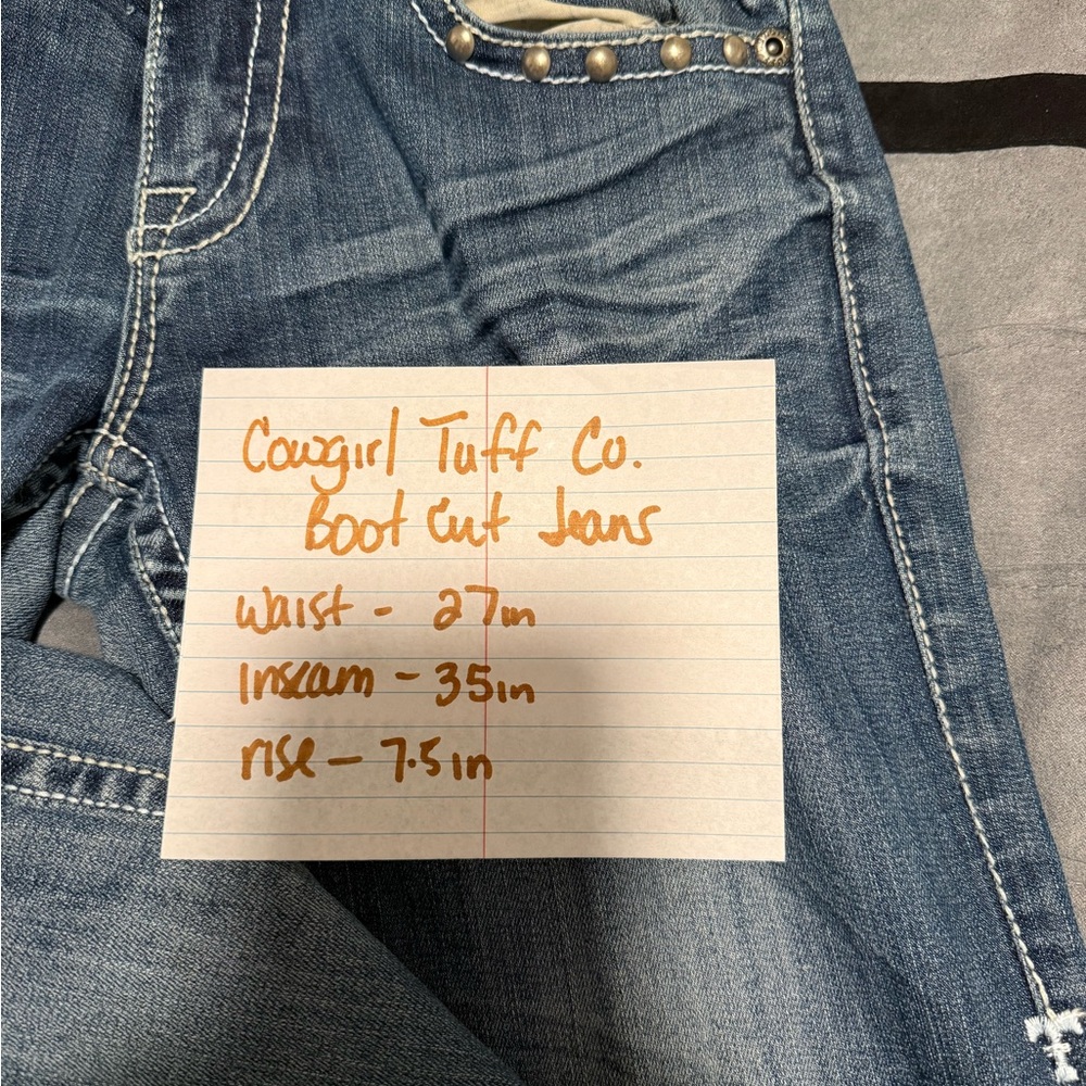 Cowgirl Tuff Co Boot Cut Denim Jeans 27X35 with White Stitching